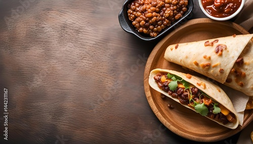 Beans and Cheese Burrito on Wooden Platter