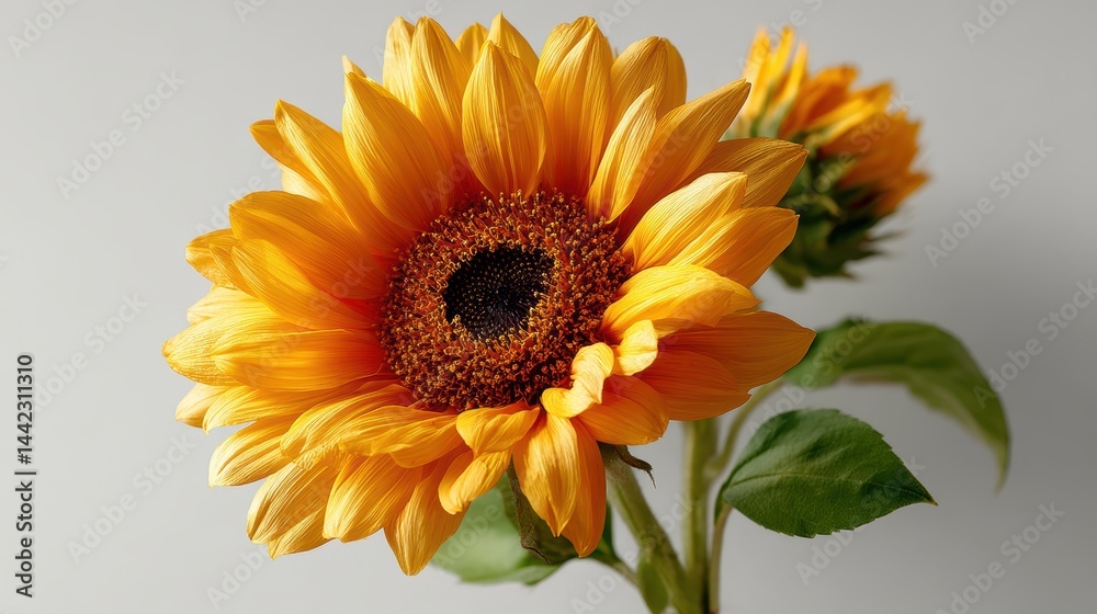 Obraz premium a bright yellow sunflower on a white isolated background, cheerful and vibrant design