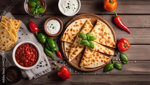 Appetizing Quesadillas with Dips and Garnishes