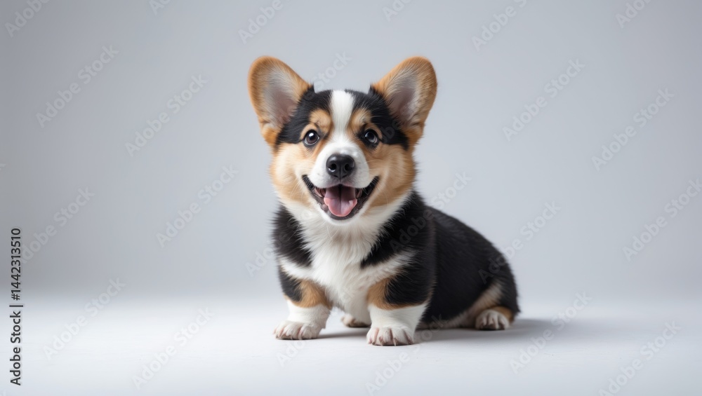 Smiling corgi puppy with a cheerful backdrop Smiling corgi puppy with a cheerful backdrop