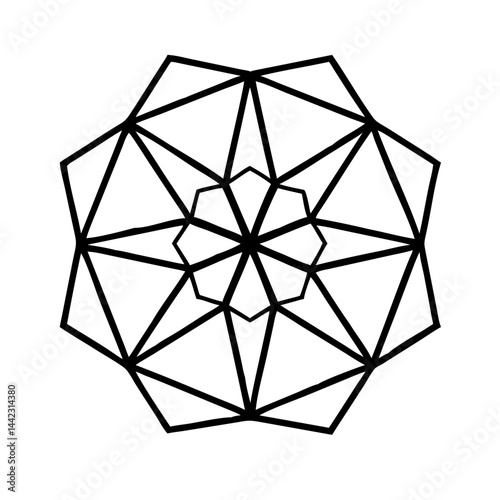 Geometric flower icon in black and white on a transparent background  
