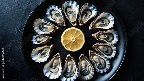Wallpaper Mural Seafood Featuring Fresh Oysters Seen from Above on a Black Background Torontodigital.ca