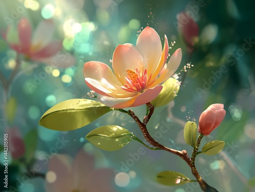 Luminous Magnolia Blossom A Study in Pastel Elegance and Botanical Dreamscape
