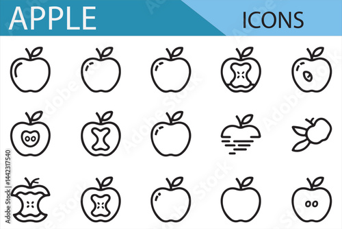 Set of Line Drawn Apple Icons Perfect for Web and Graphic Design