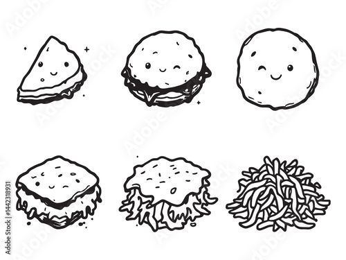 crispy golden hash browns in simple line art style
