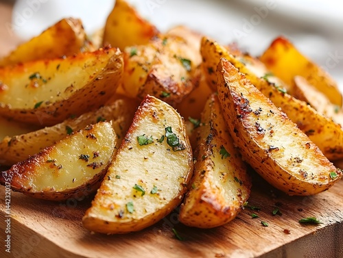 Rustic Oven-Baked Herb-Seasoned Crispy Golden Potato Wedges - Delicious Vegan Snack | Healthy & Flavorful Appetizer 