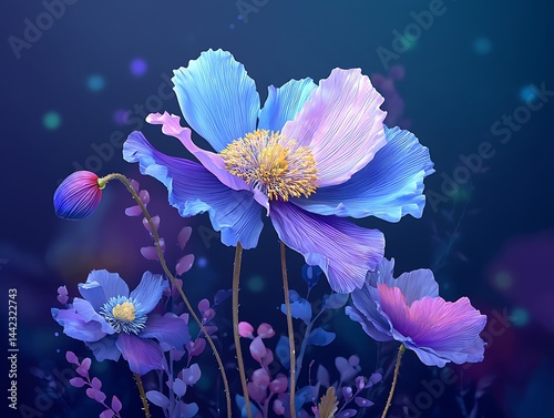 Stylized poppy flowers with soft light and pastel color palette art