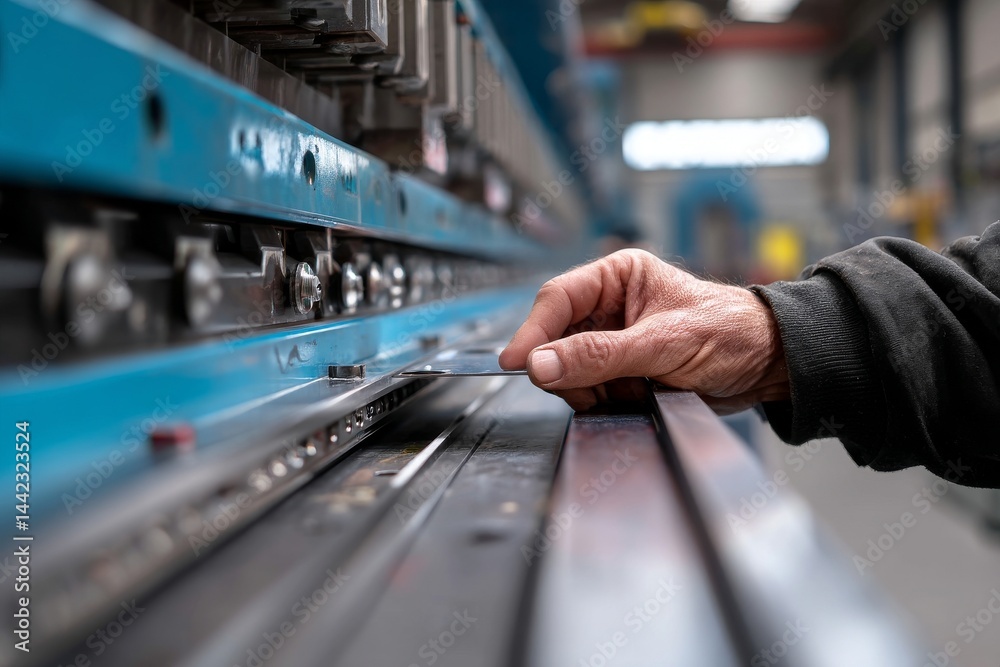 A metal sheet is being bent by an operator with a sheet bending machine A metal sheet is being bent by an operator with a sheet bending machine