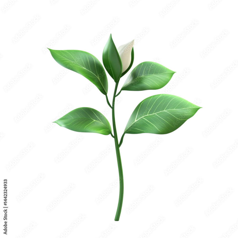 Fototapeta premium Green plant with white flower in striped background design