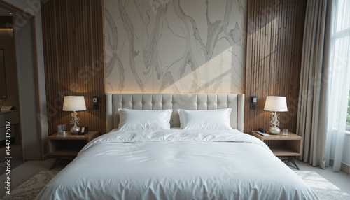 Wallpaper Mural The image shows a bedroom with a large bed covered in white sheets and pillows Torontodigital.ca