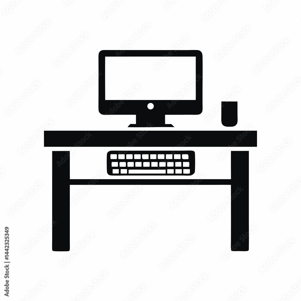 computer desk icon vector silhouette illustration isolated on white background computer desk icon vector silhouette illustration isolated on white background