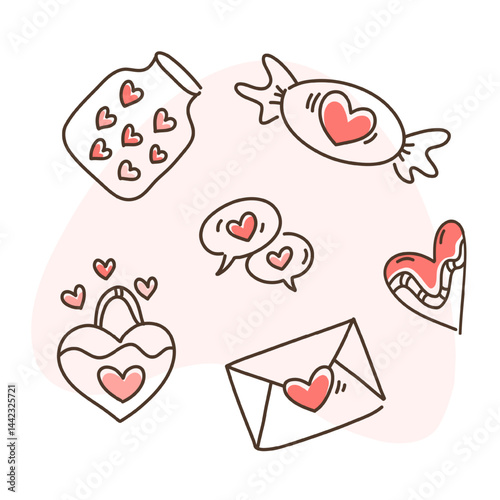 valentines day doodle set and ornament