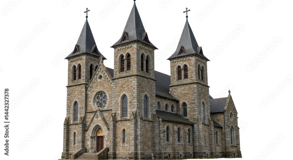 Isolated Stone Cathedral with Three Towers Isolated Stone Cathedral with Three Towers