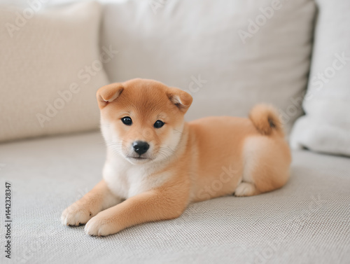 Shiba Inu Puppy on Sofa / 소파 위 시바견 강아지