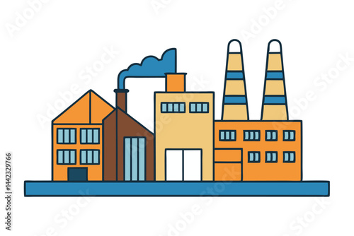 Industrial factory skyline silhouette with smokestacks, ideal for Labor Day or Labour Day, highlighting manufacturing, industry, and hard work