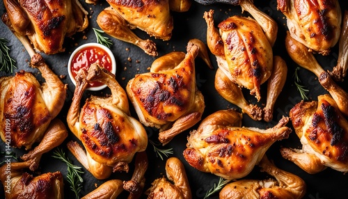 Roasted Quail on Black Background