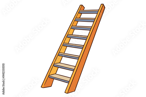 Cartoon ladder image with a bright orange color and wooden steps, perfect for construction or DIY themed visuals, related to Labor Day or Labour Day