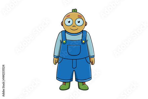 cartoon character in blue overalls with a bright smile standing against a Transparent Background, ideal for child oriented illustrations for Labour Day or Labor Day