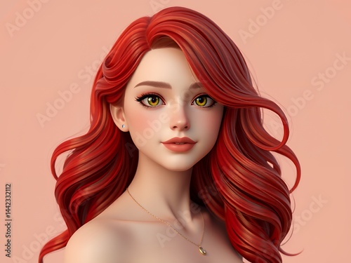 Digital Portrait of a Woman with Vibrant Red Hair