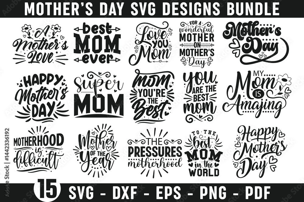 Fototapeta premium Best Mom Typography Bundle. Mothers Day Quote Design Bundle