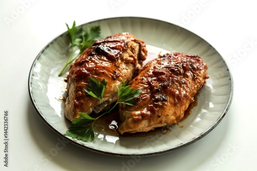 two glazed chicken breasts