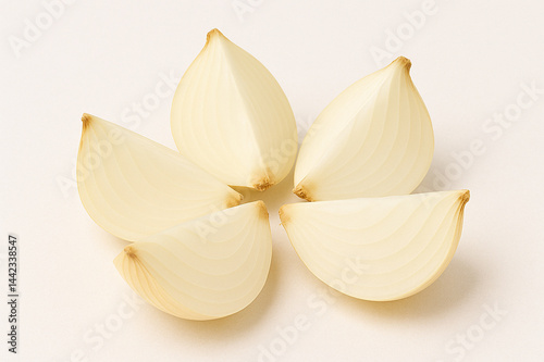 野菜：玉ねぎ 皮剥き５等分 白背景