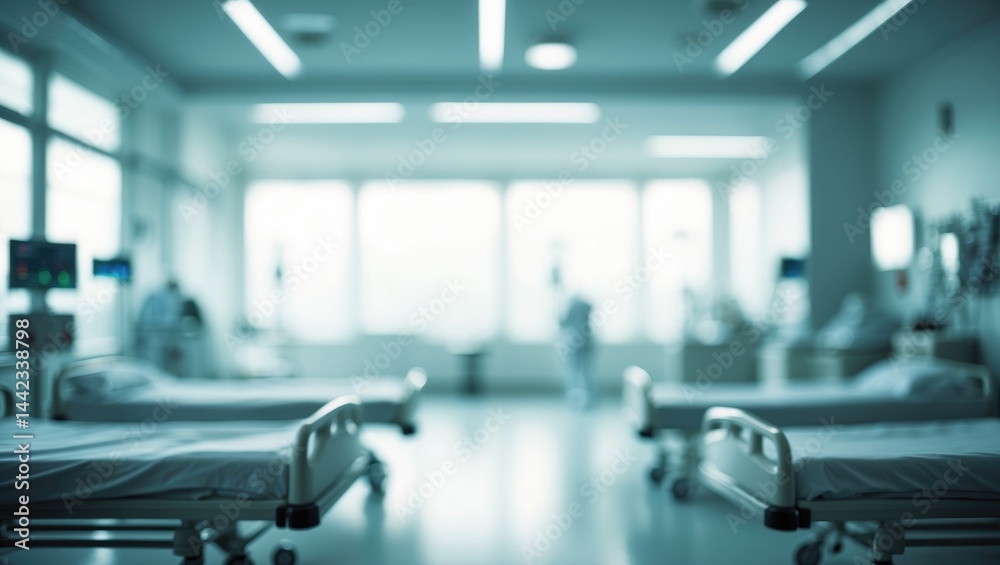 Fototapeta premium Fuzzy background. Blurred health facility, an office or medical establishment showcasing panoramic windows and viewpoint.