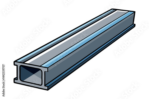 Steel structural beam with a blue and orange stripe, designed for construction projects, isolated on Transparent Background for architectural and engineering use