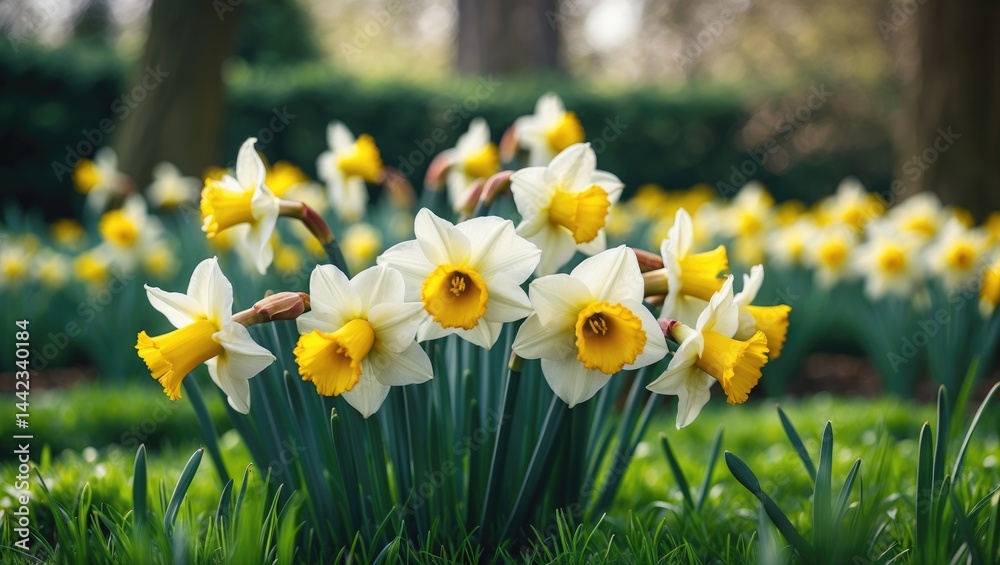 Fototapeta premium Daffodils in yellow bloom within a garden