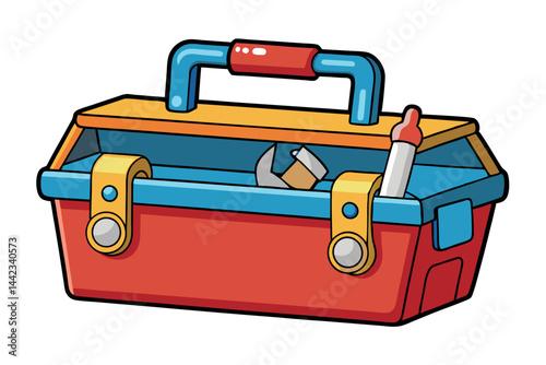 toolbox with a handle and secure locks, showing tools inside, ideal for home repairs and construction work, isolated on a Transparent Background