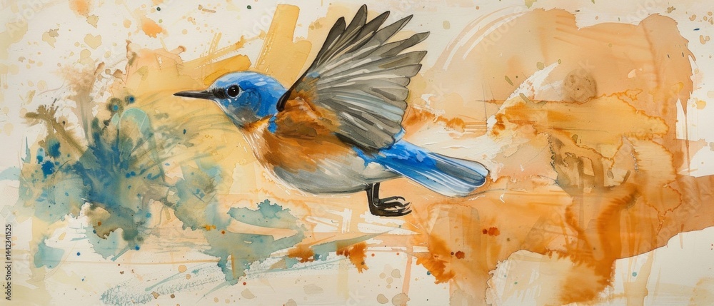 Abstract image of a tit in flight on the background of bright colors. Background for design, creative projects, art.