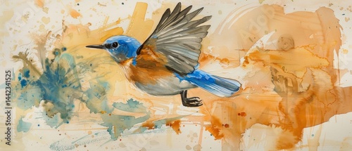 Obraz na płótnie Abstract image of a tit in flight on the background of bright colors. Background for design, creative projects, art. w salonie