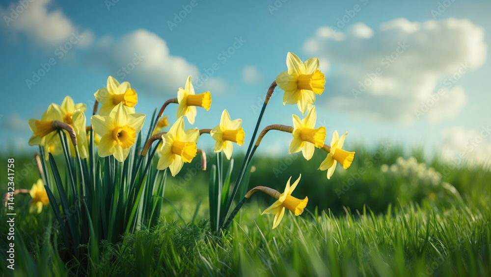Fototapeta premium Yellow daffodils growing in a meadow