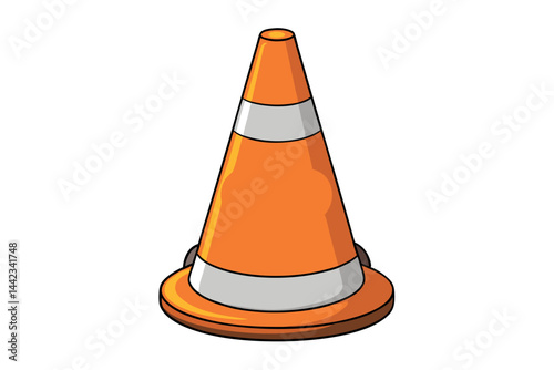 orange traffic cone illustration, white stripes, isolated on Transparent Background, perfect for construction, safety, and labour day or labor day projects