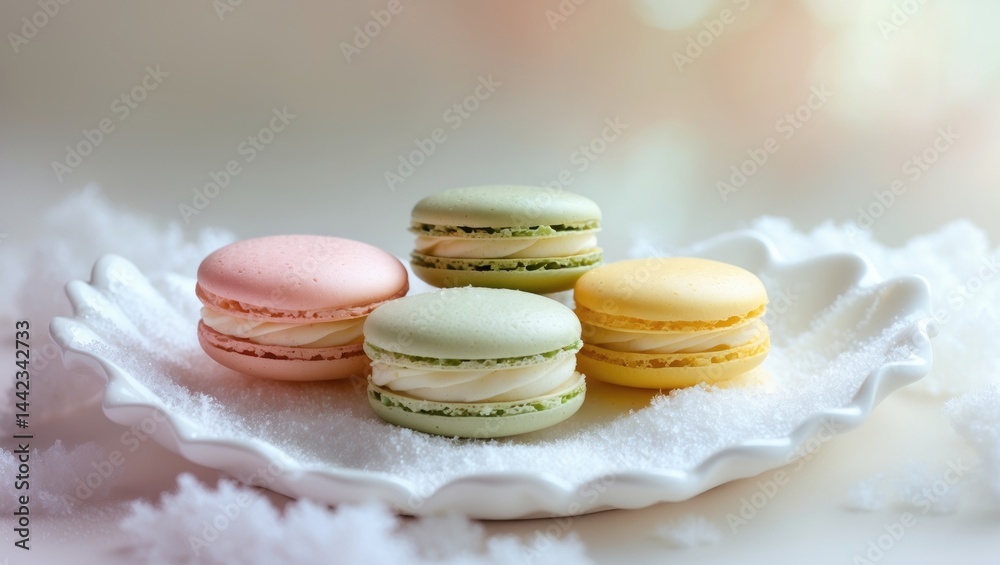 Obraz premium Detailed view of typical macarons with diverse flavors