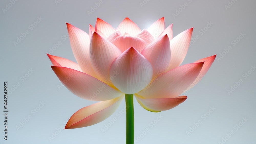 Fototapeta premium Beautiful pink lotus bud against a plain white backdrop