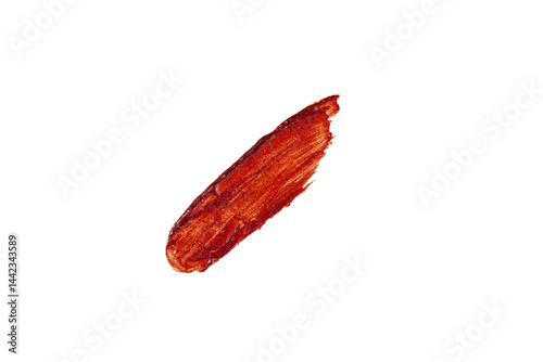 Shiny red glitter cosmetic smear on white background, perfect for makeup product mockups, beauty ads, cosmetics branding or skincare visuals. Red glitter smear isolated white