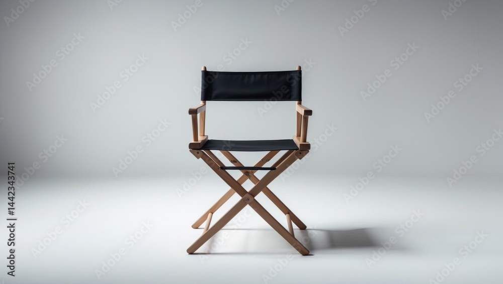Fototapeta premium Vacant director's chair set against a white background. Text space provided. Empty seat. The theme of casting and selection.