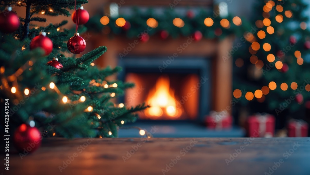 Wooden desk area featuring a tree and a fireplace Wooden desk area featuring a tree and a fireplace