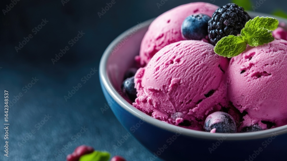 Pink berry ice cream scoops in a bowl Pink berry ice cream scoops in a bowl