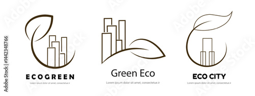 Leaf integrated cityscape logo for eco-friendly architecture and green urban design