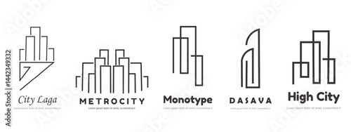 Minimal city skyline line art logo for urban architecture or construction firm