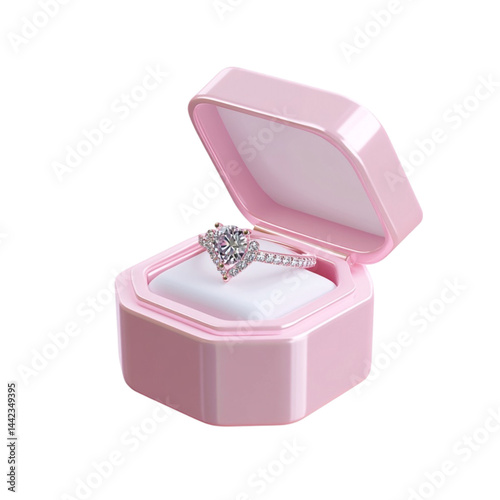Diamond ring in a pink gift box a sparkling engagement ring