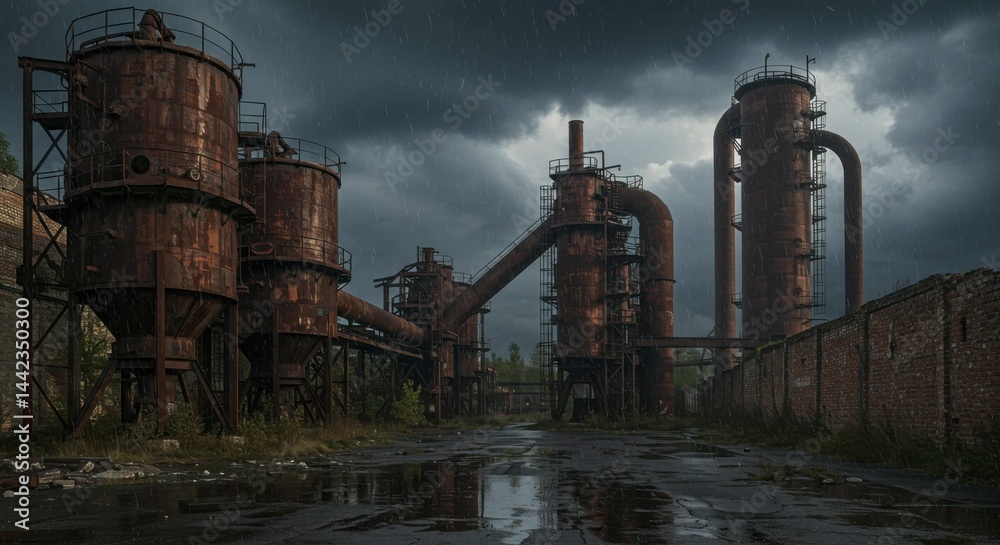Obraz premium Rusty factory in stormy weather