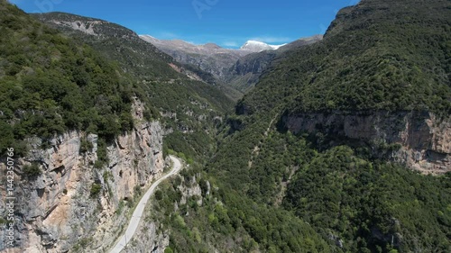 Aerial video over the landscapes and mountains of Tzoumerka National Park in Greece