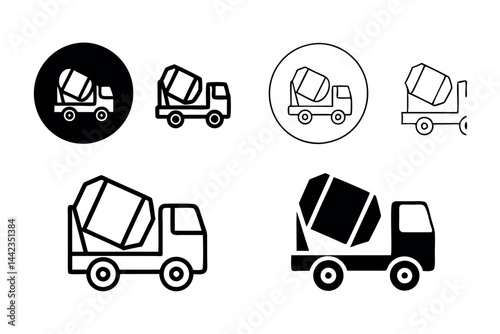 Different Styles of Cement Mixer Trucks, for Construction, Concrete, and Building Projects Labour Day or Labor Day Line Art Icon Set