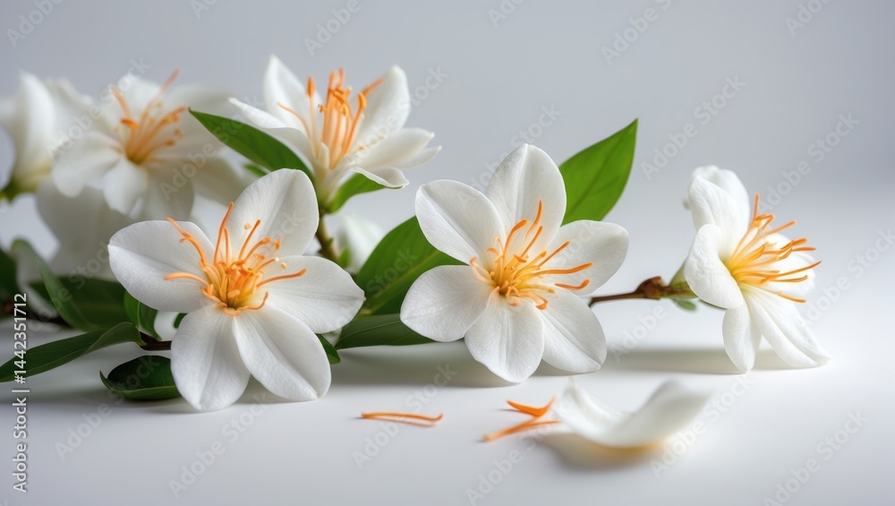Isolated jasmine flowers with complete depth of field on a neutral background Isolated jasmine flowers with complete depth of field on a neutral background