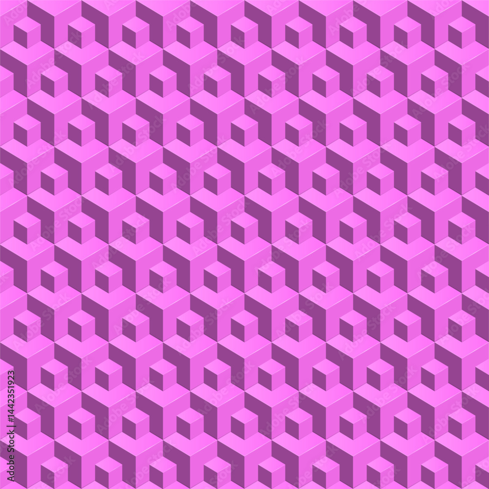 Abstract pink 3D geometric cubes background - seamless pattern