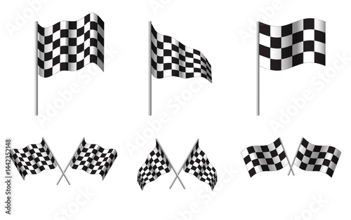 Obraz na płótnie Checkered flags, vector set isolated on white w salonie
