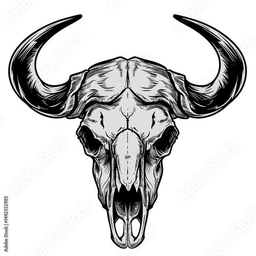 Obraz na płótnie Buffalo Bull Scull illustration in the tattoo style isolated on white w salonie